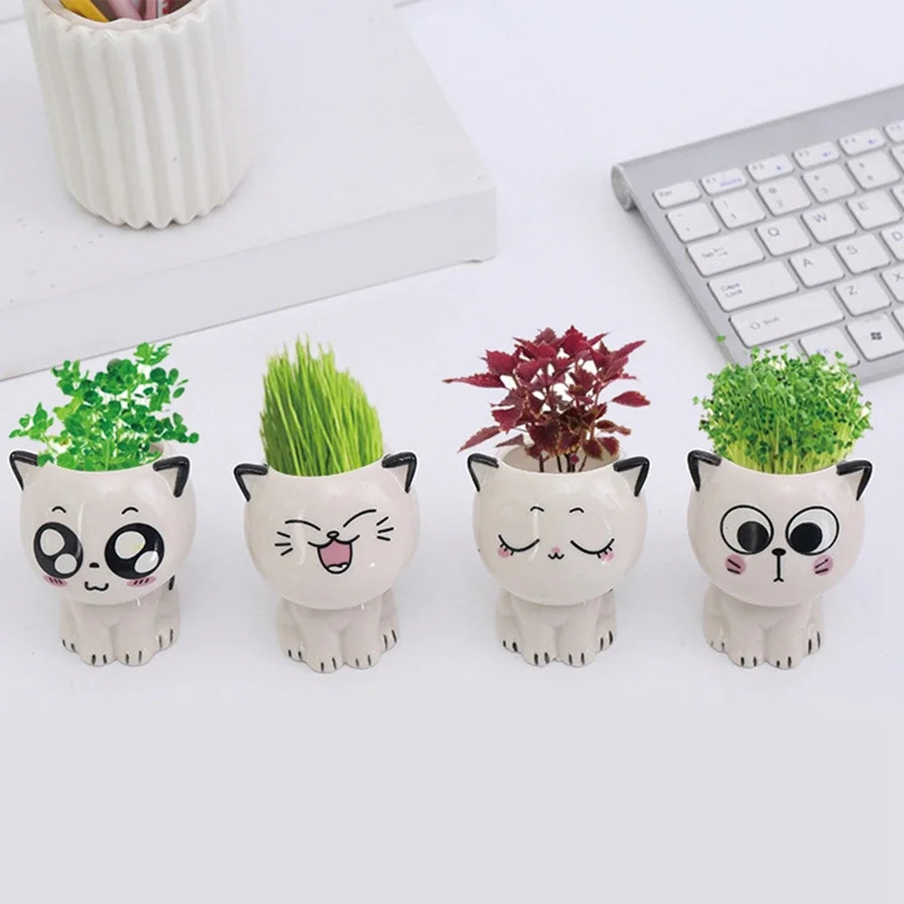 Mini Cat Ceramic Planter – Cute Cartoon Flower Pot for Desktop Decor & Gifting