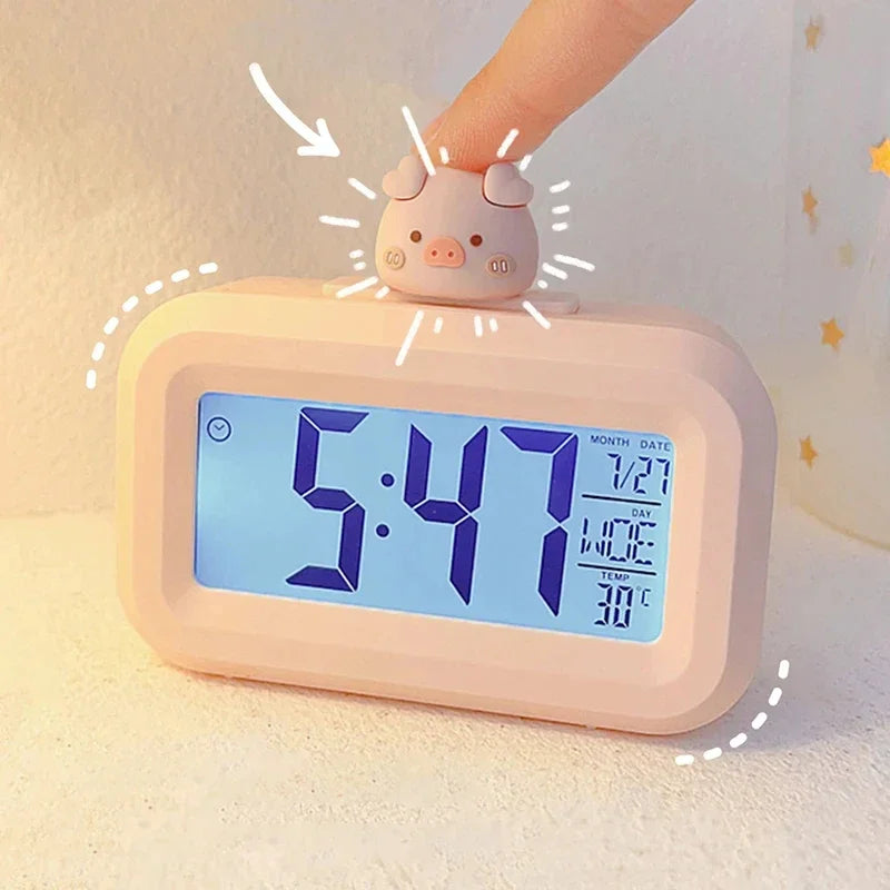 LED Digital Alarm Clock – Cute Cartoon Desk Clock with Night Light