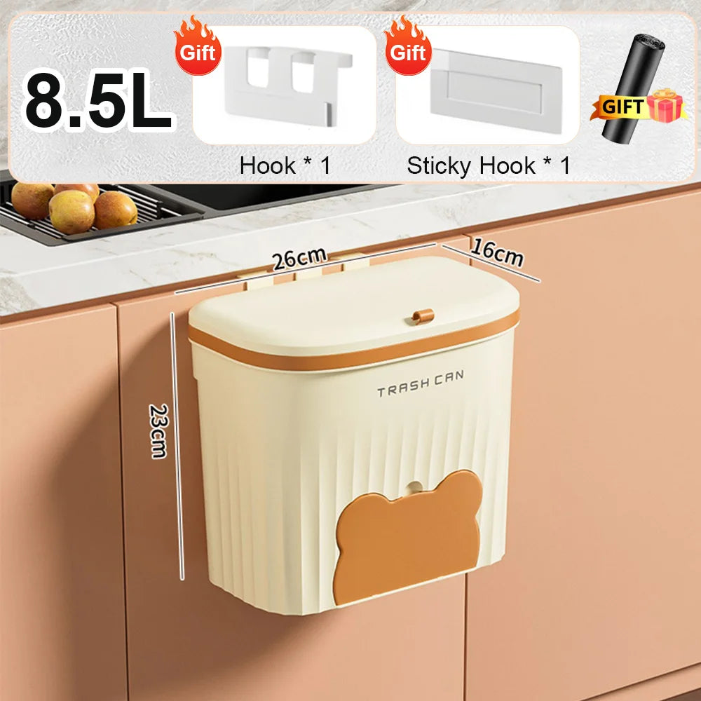Mini Wall-Mounted Trash Bin β 8.5L/12L Compact Kitchen Wastebasket with Lid