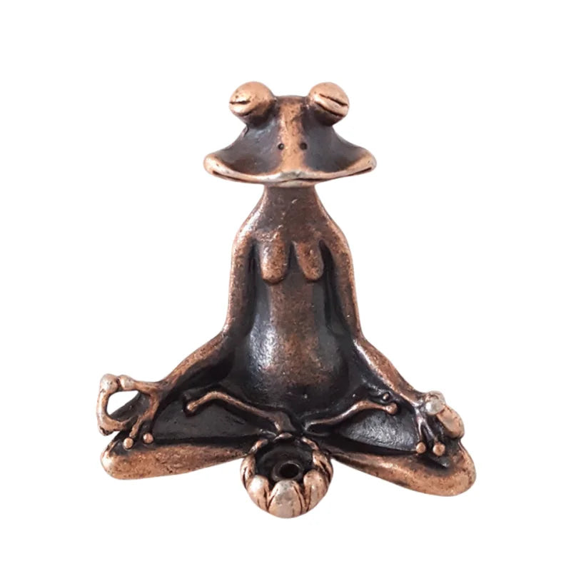 Antique Brass Meditation Zen Frog – Mini Statue for Tranquil Home & Desk Decor