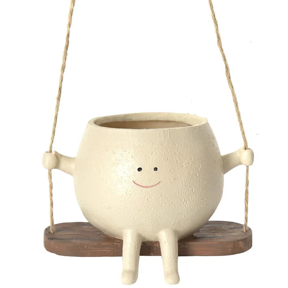 Resin Swing Cartoon Planter Pot – Cute Hanging Head Pot for Indoor & Outdoor Decor