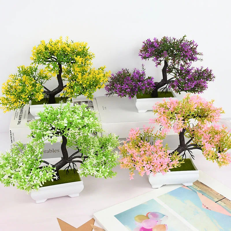 Artificial Pink Blossom Bonsai Tree – Decorative Faux Plant in White Ceramic Pot