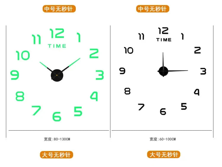 Modern 3D DIY Large Wall Clock – Quartz Acrylic Mirror Sticker Clock for Living Room & Office Décor