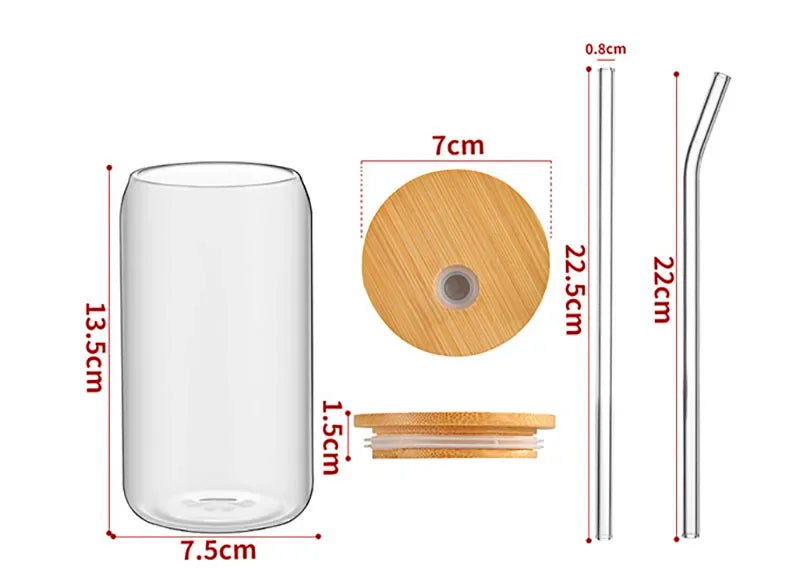 Clear Glass Coffee Cup with Bamboo Lid & Straw β 450ml Iced Drink Jar