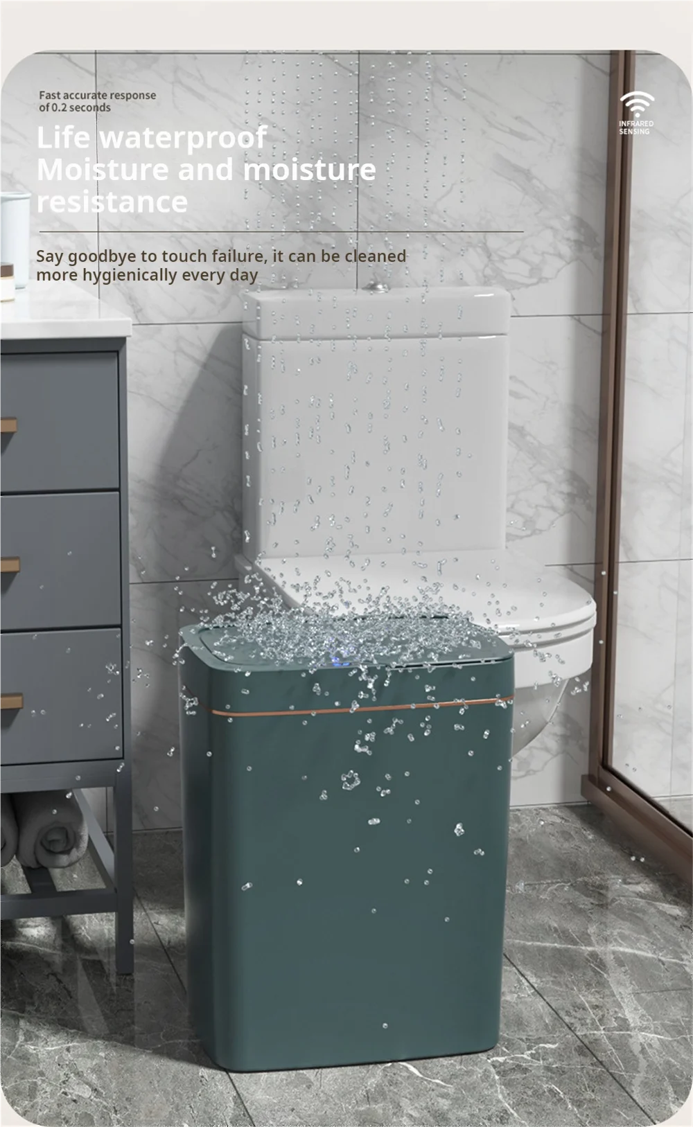 Smart Sensor Bathroom Trash Can – 15L Touchless with Automatic Bagging