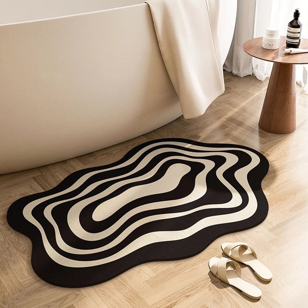Wavy Abstract Quick-Dry Rug – Soft Diatom Mat for Bathroom, Entryway, or Sink
