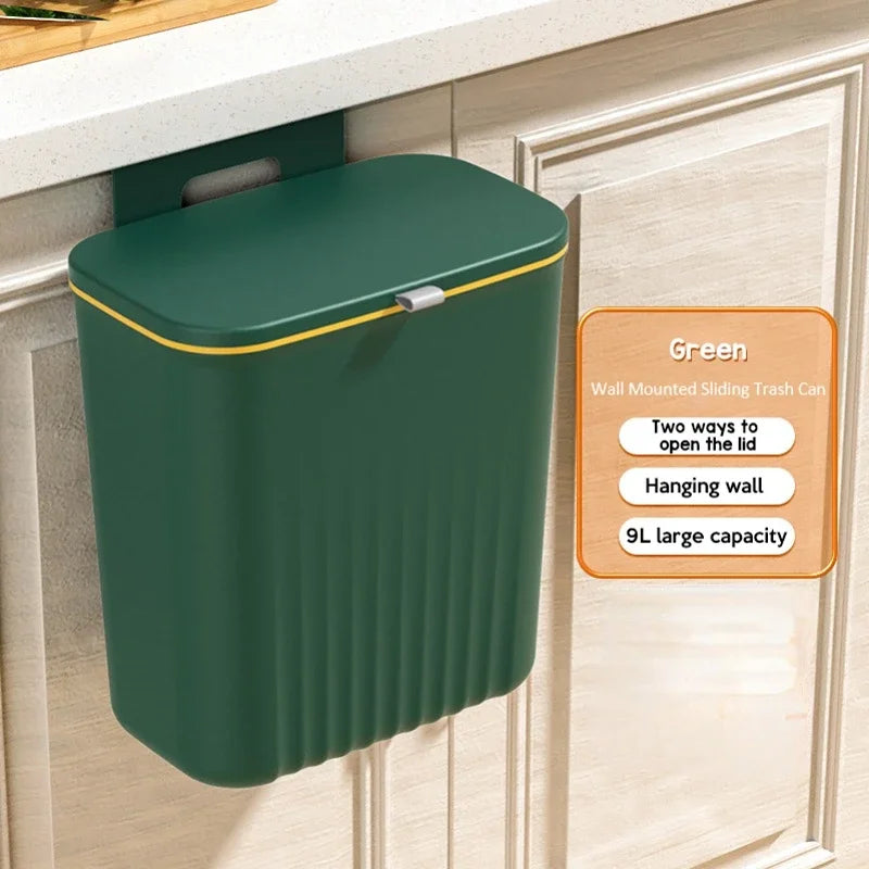 Wall Mounted Trash Can β 9L Hanging Waste Bin with Lid for Kitchen, Bathroom & Garage