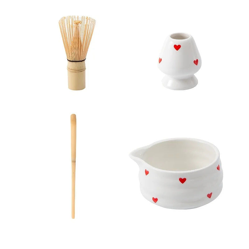 Heart Matcha Bowl – Cute Ceramic Tea Set for Gifting