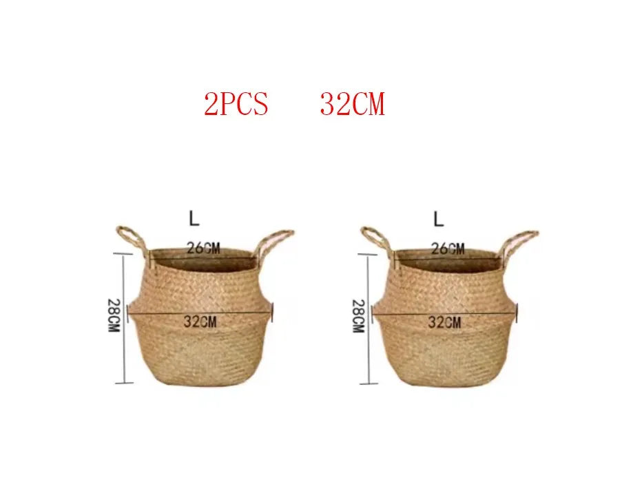 Handwoven Seaweed Wicker Basket – Multi-Use Boho Storage & Planter Basket (Various Sizes)