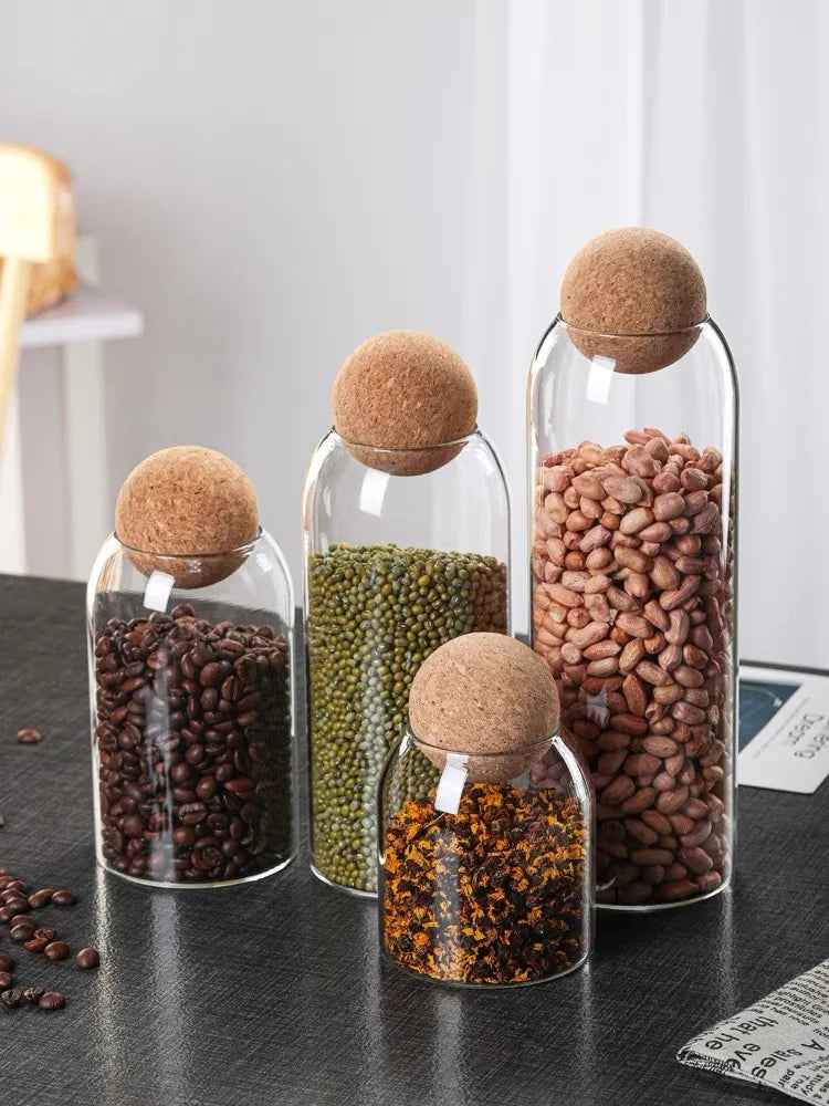 Minimalist Glass Storage Jar with Natural Cork Lid – 4 Sizes | Airtight Food Container for Pasta, Tea, Coffee & Spices