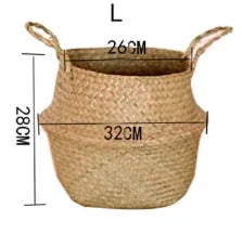 Handwoven Seaweed Wicker Basket – Multi-Use Boho Storage & Planter Basket (Various Sizes)