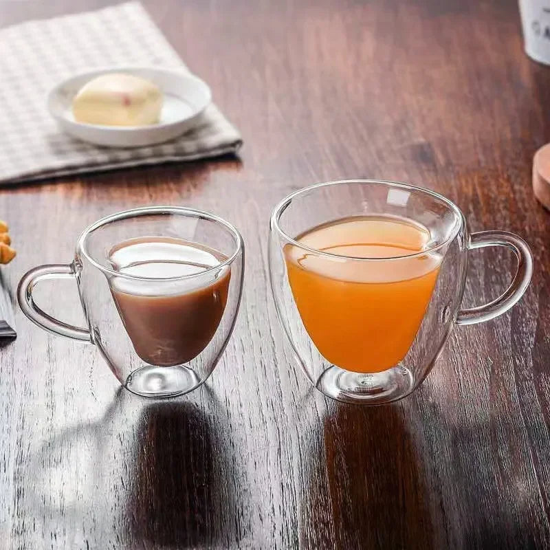 Heart-Shaped Double Wall Glass Mug – 250ml Heat-Resistant Lover’s Cup