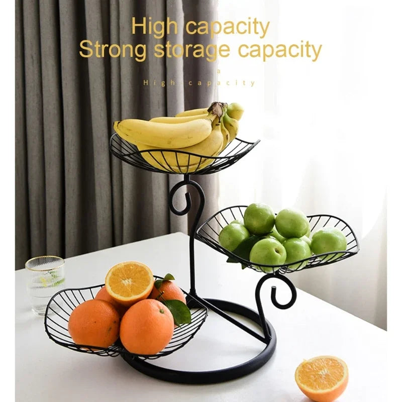 3-Tier Gold Metal Fruit Basket Stand – Decorative Countertop Tray for Kitchen & Dining