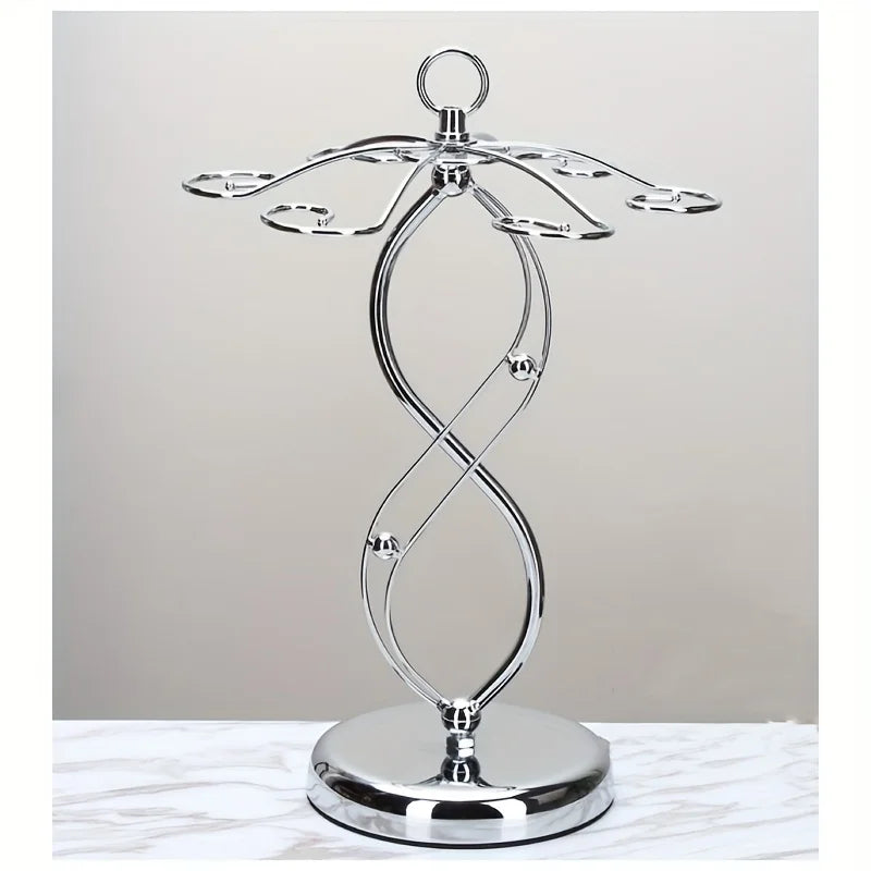 Elegant Silver Wine Glass Holder – 6-Hook Freestanding Tabletop Rack for Bar & Kitchen Decor