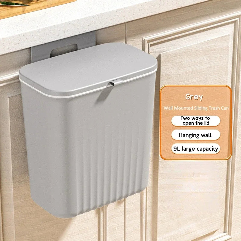Wall Mounted Trash Can β 9L Hanging Waste Bin with Lid for Kitchen, Bathroom & Garage