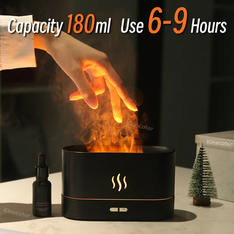 Kinscoter Flame Aroma Diffuser – 180ml Ultrasonic Cool Mist Humidifier with LED Light & Essential Oil Function
