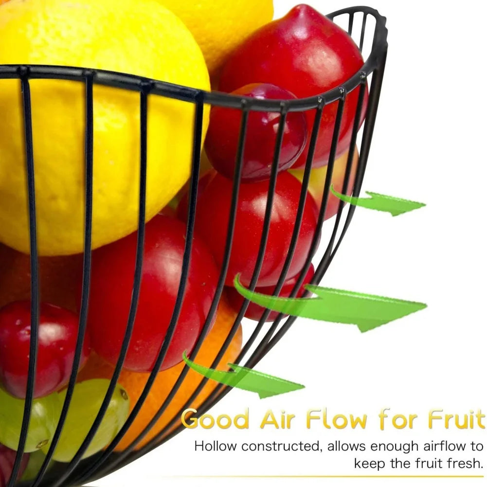 Sleek Wire Fruit Bowl – Gold & Black Iron Basket for Kitchen, Dining & Coffee Table