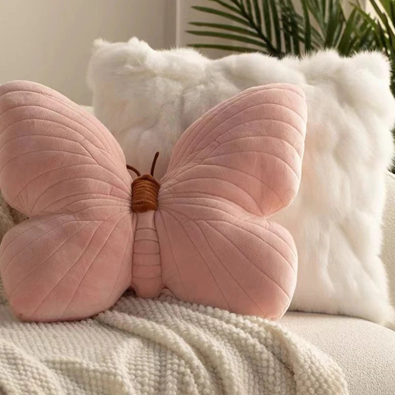 Pink Butterfly Plush Cushion β Soft Decorative Pillow for Bed or Sofa