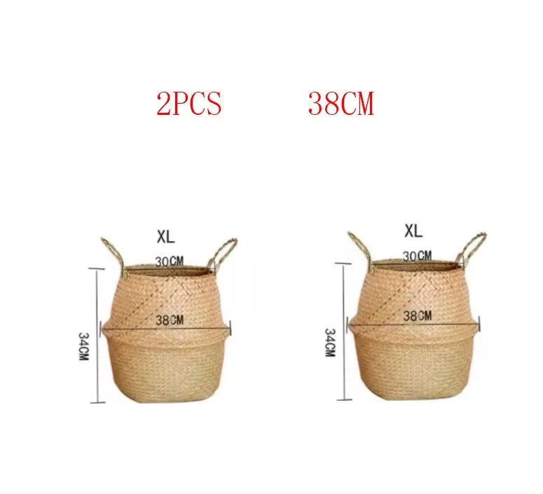 Handwoven Seaweed Wicker Basket – Multi-Use Boho Storage & Planter Basket (Various Sizes)