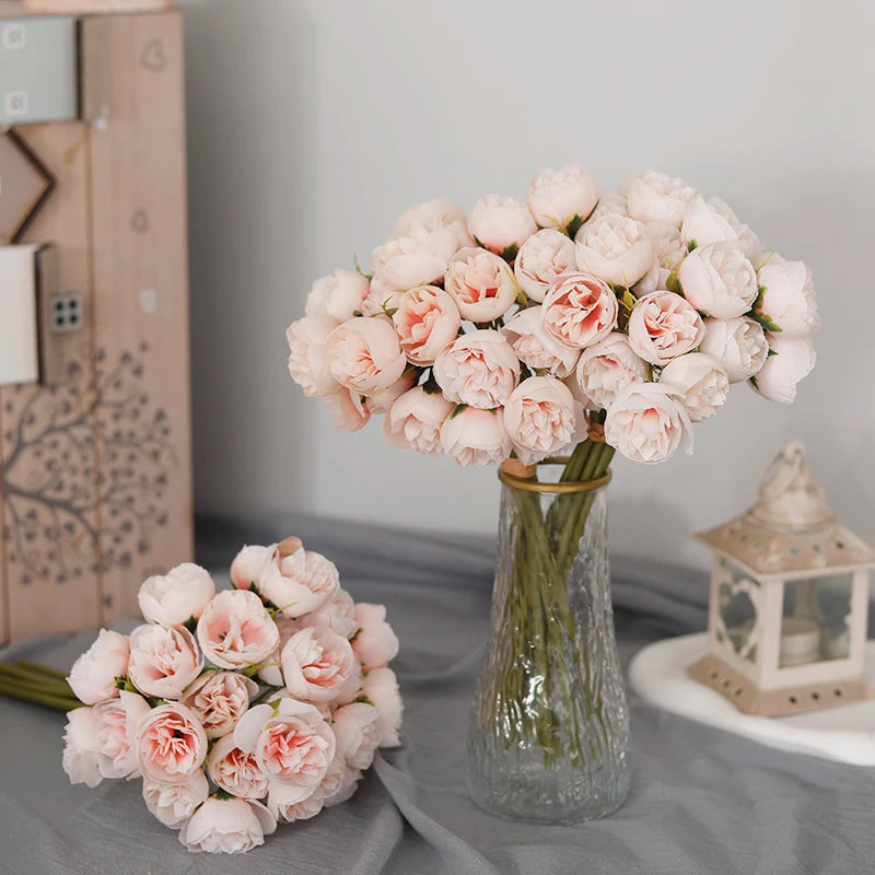 27-Head Artificial Peony Rose Bouquet – Soft Silk Flowers for Vase & Wedding Decor