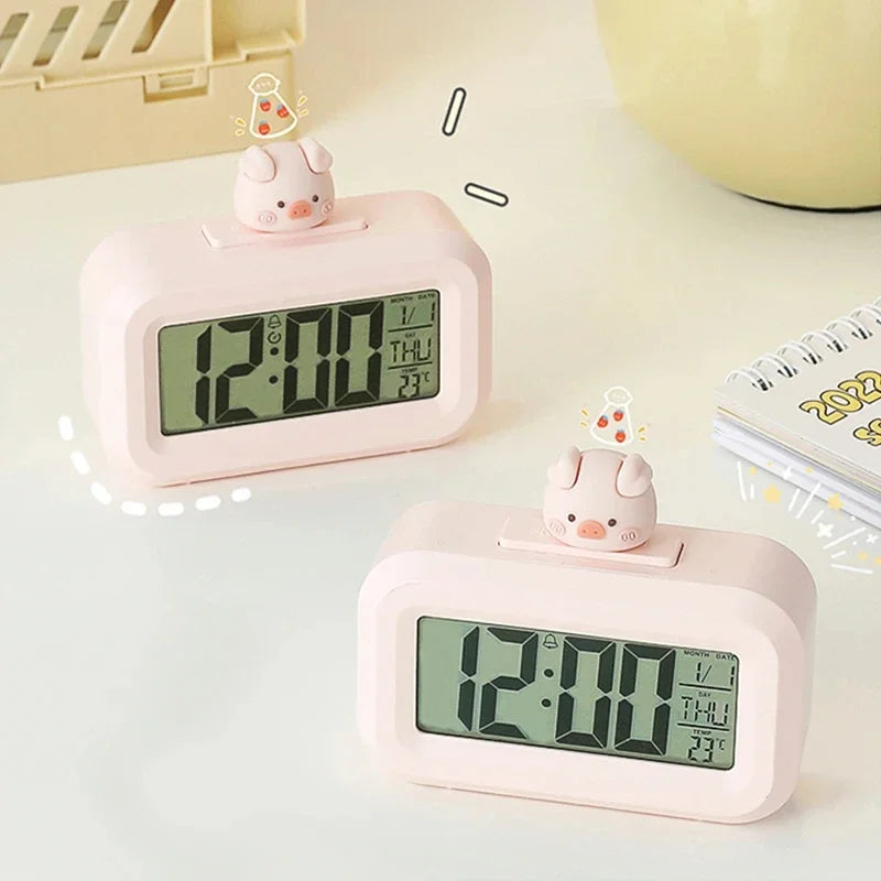 LED Digital Alarm Clock – Cute Cartoon Desk Clock with Night Light