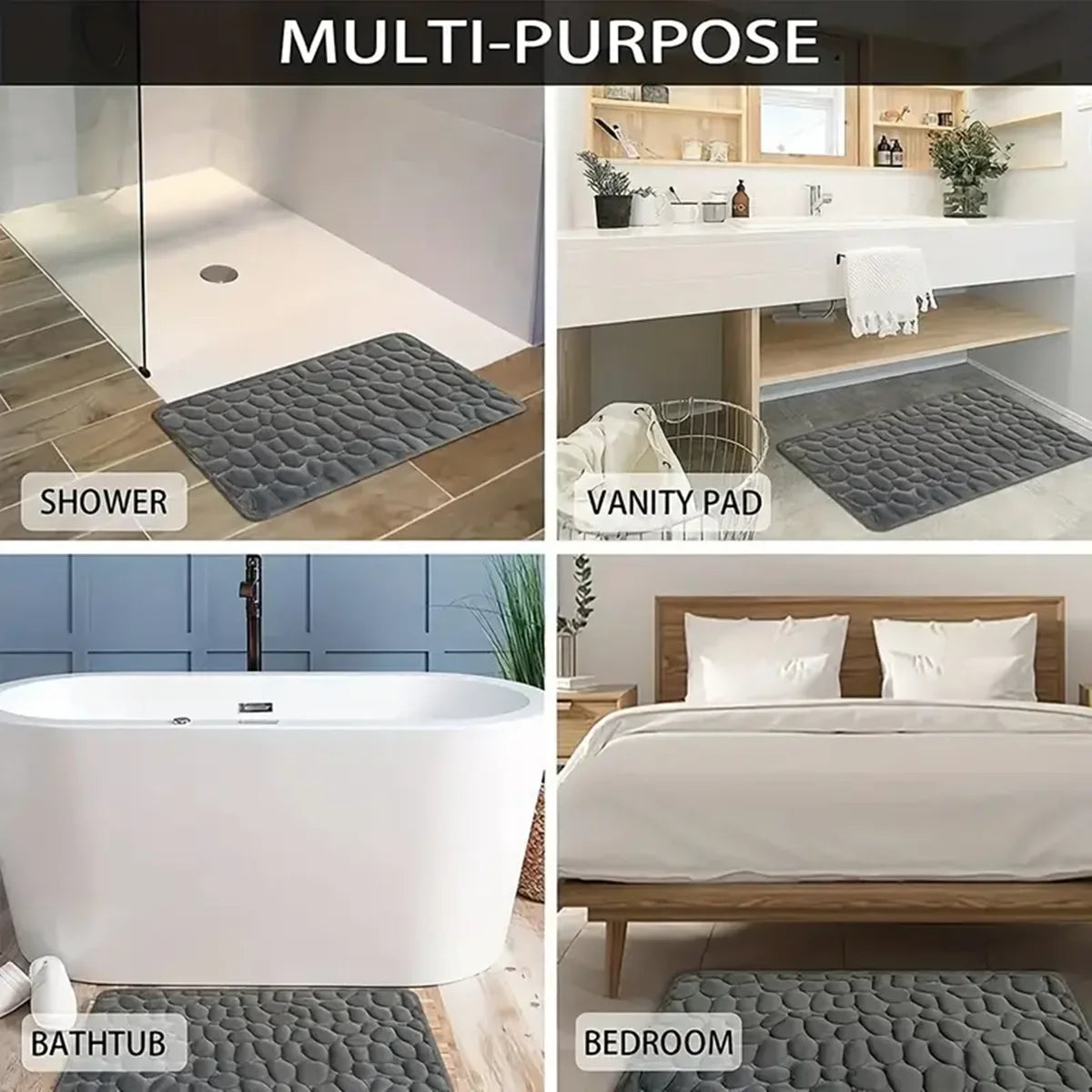 3D Cobblestone Bathroom Mat – Ultra Soft, Anti-Slip, Quick Drying