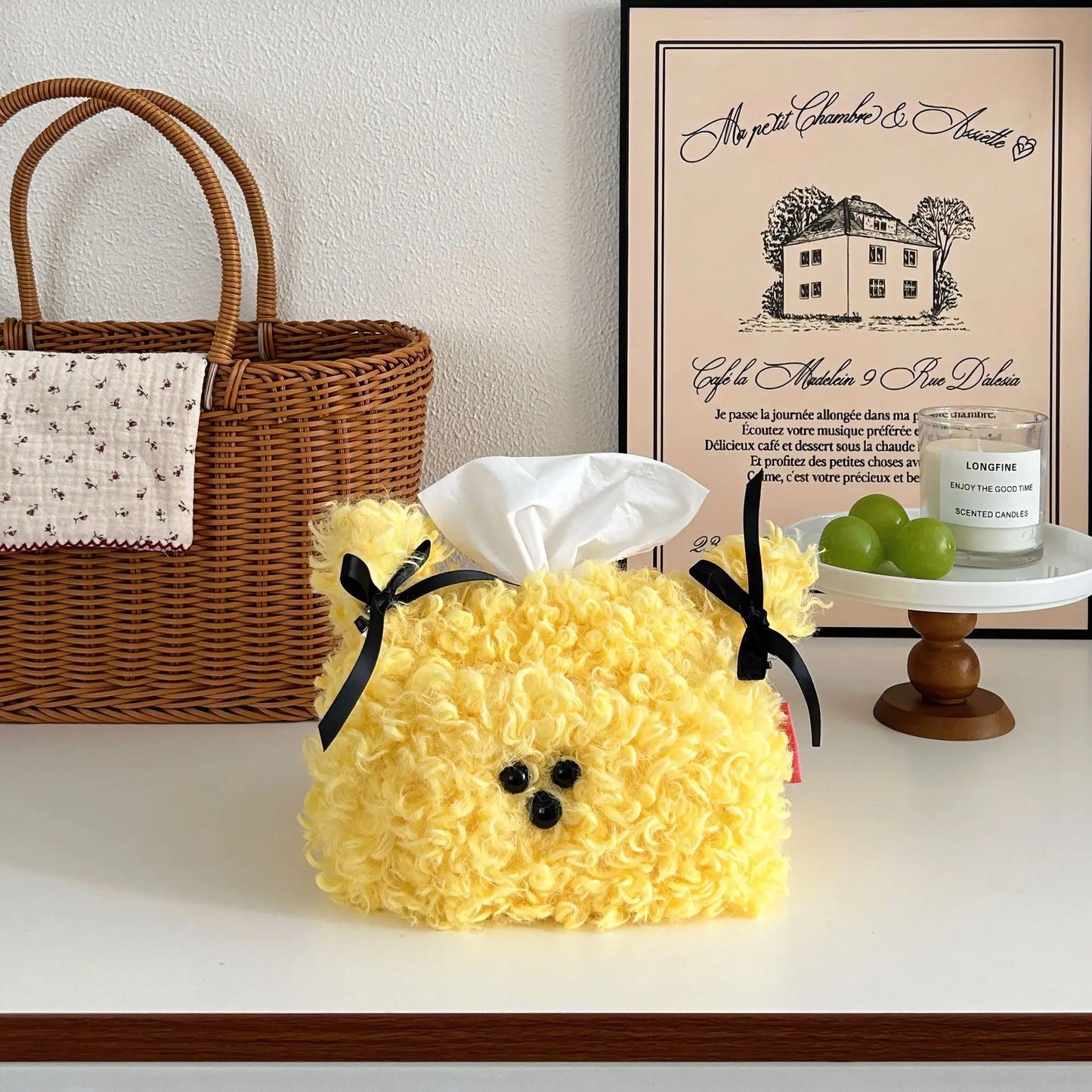 Nordic Style Plush Cartoon Dog Shape Napkin Boxes Solid Color Issue Bag Thread Napkin Holder Tissue Bag Storage Napkins