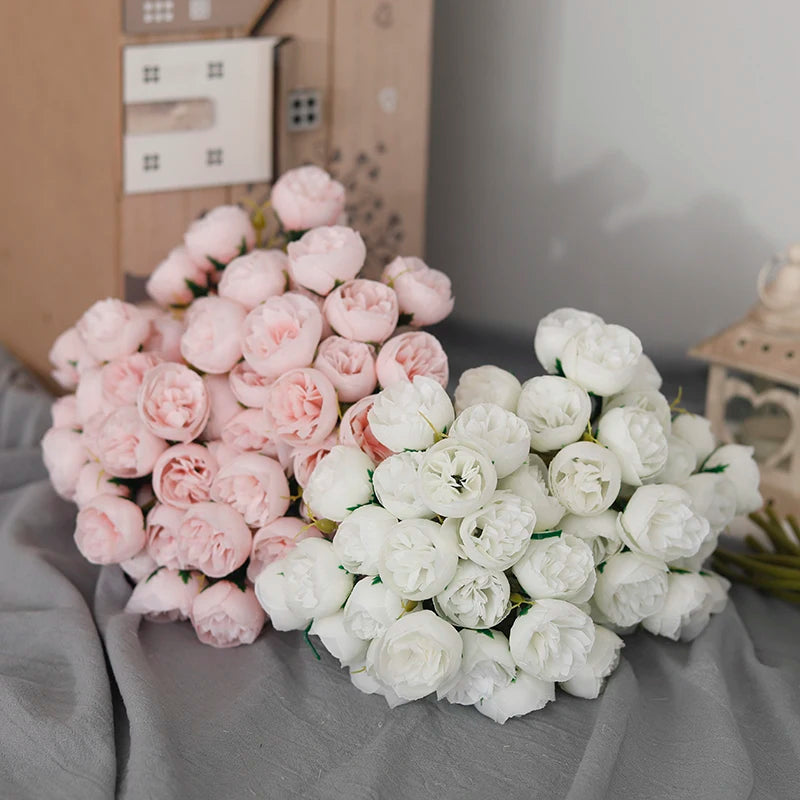 27-Head Artificial Peony Rose Bouquet – Soft Silk Flowers for Vase & Wedding Decor