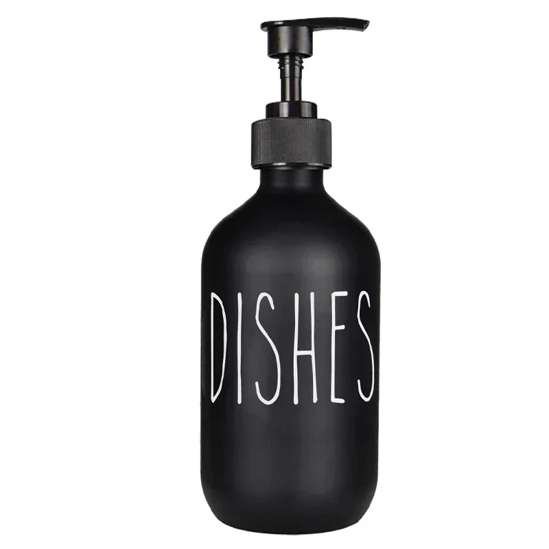 500ml Matte Black Soap Dispenser Set with Labels & Bamboo Tray – Hands & Dishes Bottles for Kitchen & Bathroom