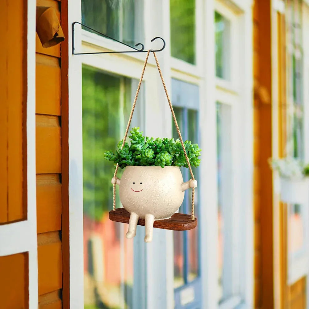 Resin Swing Cartoon Planter Pot – Cute Hanging Head Pot for Indoor & Outdoor Decor