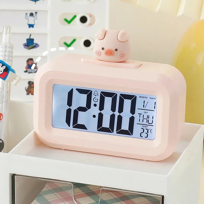 LED Digital Alarm Clock – Cute Cartoon Desk Clock with Night Light