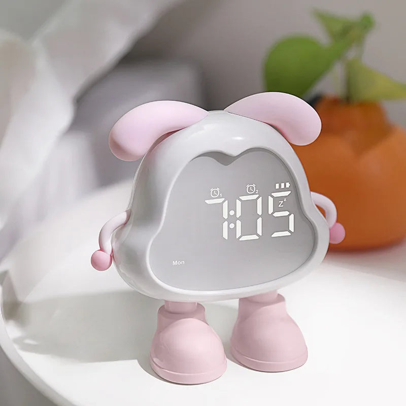 Cute Puppy LED Alarm Clock – Silent Rechargeable Desk Clock with Night Light for Kids & Students