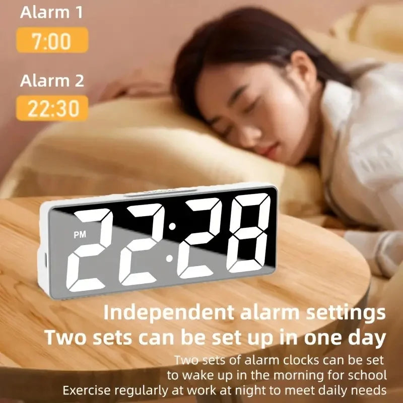 Modern LED Digital Alarm Clock with Temperature Display – Adjustable Brightness & 12/24 Hour Format