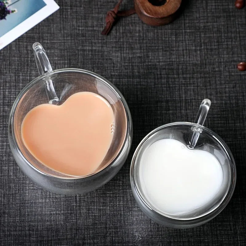 Heart-Shaped Double Wall Glass Mug – 250ml Heat-Resistant Lover’s Cup
