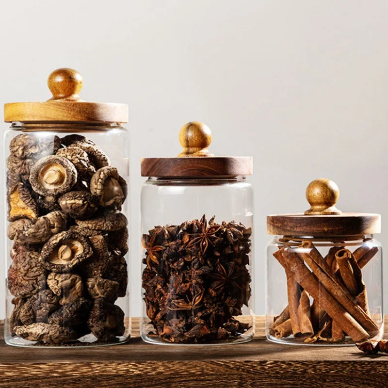 Airtight Glass Storage Jars with Wooden Lids