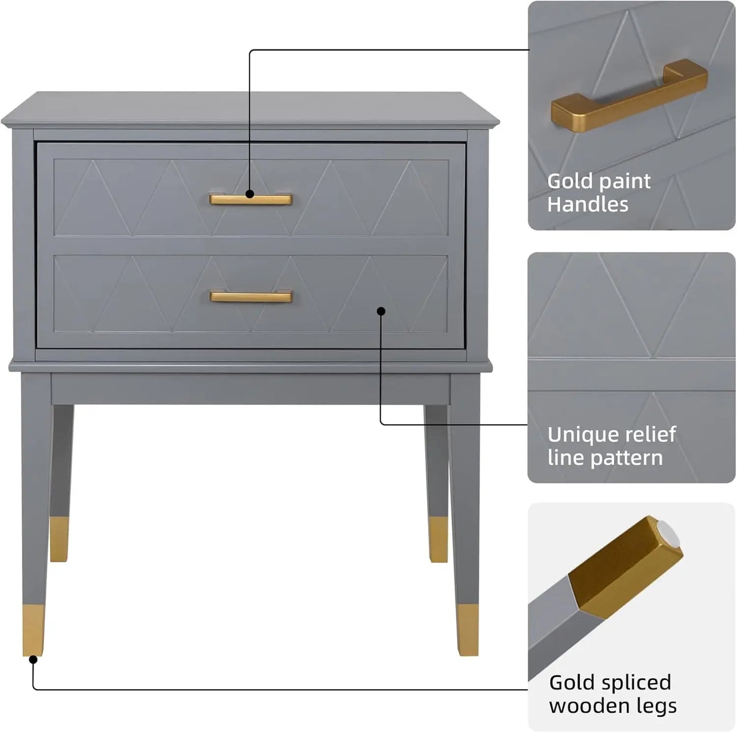 Modern Tall End Table with Drawers – Elegant Nightstand for Bedroom or Living Room