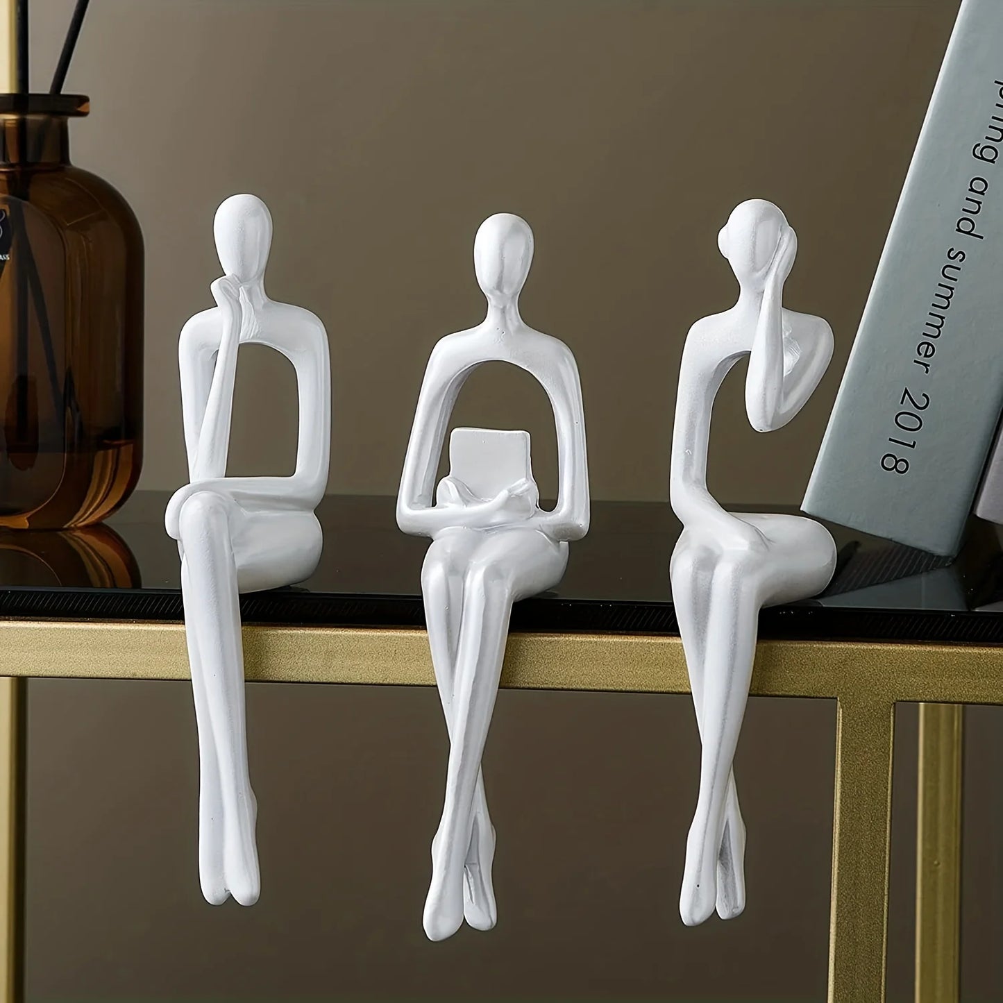 Abstract Sitting Sculpture – White Resin Figurine for Shelves, Desks & Entryways
