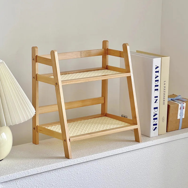 2-Layer Bamboo Countertop Organizer Rack – Multipurpose Coffee Cup Holder Shelf