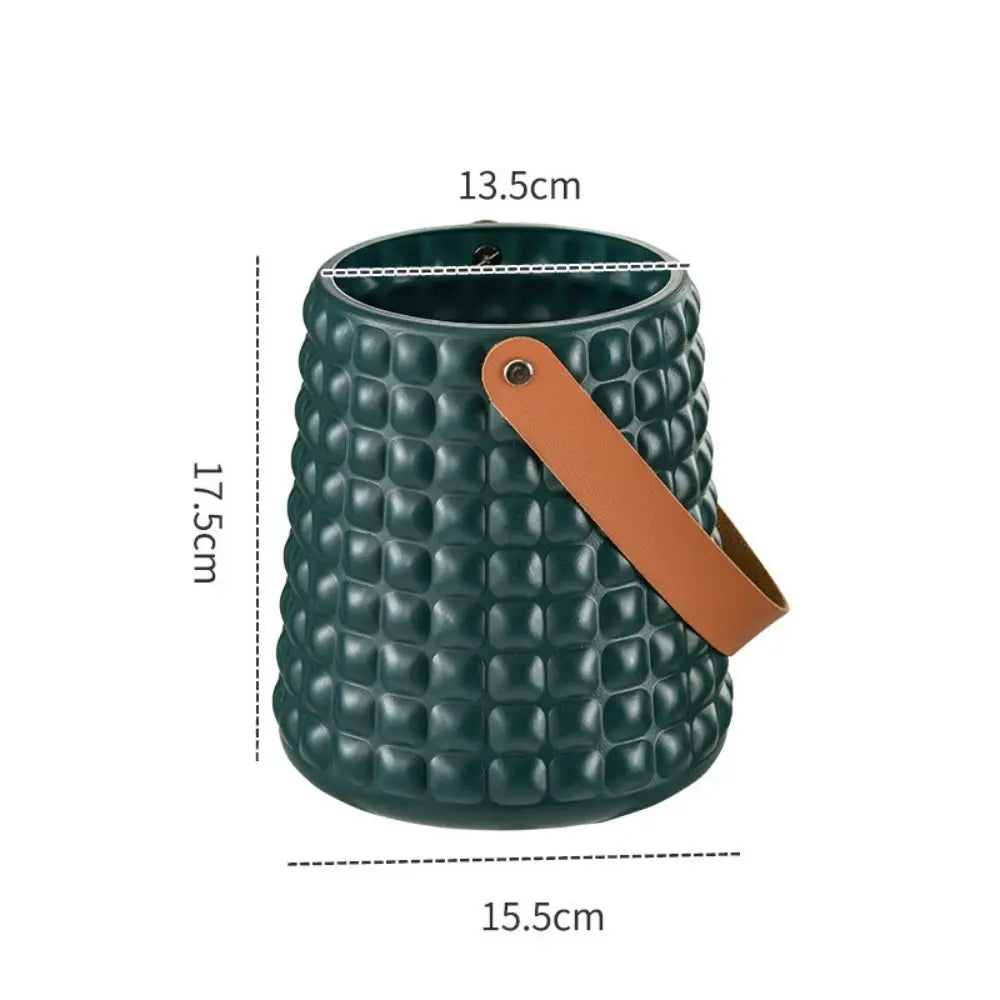 Nordic Style Leather Handle Flower Vase – Modern Anti-Fall Plastic Pot for Floral Arrangements