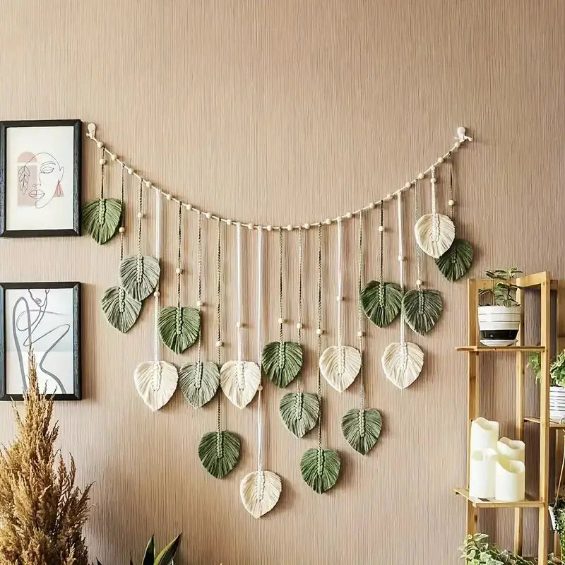 Boho Leaf Macrame Wall Hanging – Handmade Tapestry for Living Room & Bedroom Decor
