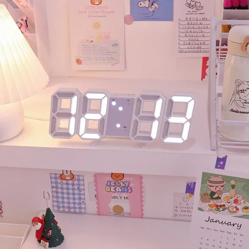 3D LED Digital Alarm Clock with Time, Date & Temperature – Modern Wall & Desk Display