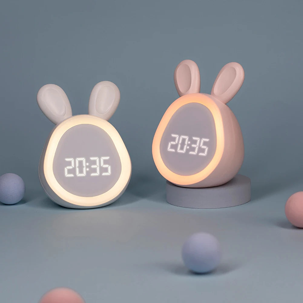 Mini Rabbit LED Alarm Clock – Cute USB Rechargeable Night Light Clock for Kids, Students & Dorm Room