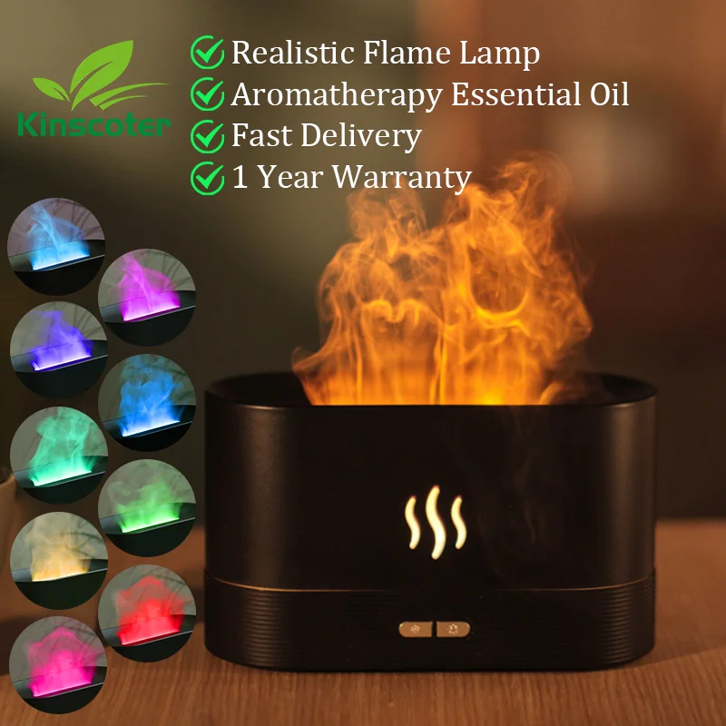 Kinscoter Flame Aroma Diffuser – 180ml Ultrasonic Cool Mist Humidifier with LED Light & Essential Oil Function