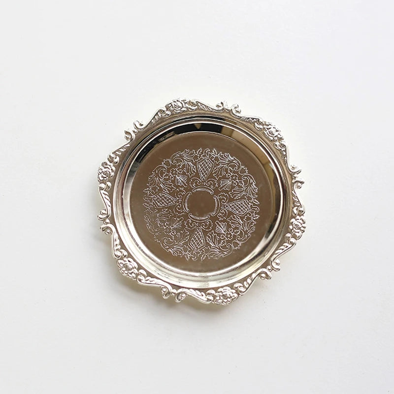 Metal Shell Storage Tray Round Glass Plate Jewelry Dish Earrings Ring Display Fruit Desktop Decor Photo Props
