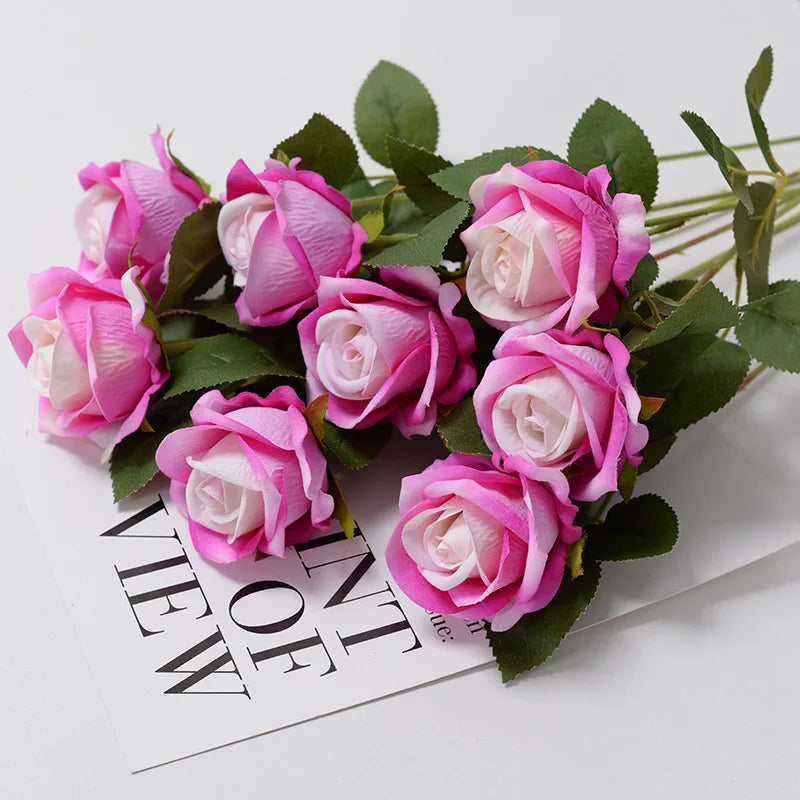 Realistic Artificial Rose Branch (3pcs) – Elegant Faux Flowers for Wedding & Home Decor
