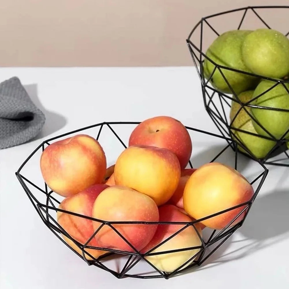 Sleek Wire Fruit Bowl – Gold & Black Iron Basket for Kitchen, Dining & Coffee Table