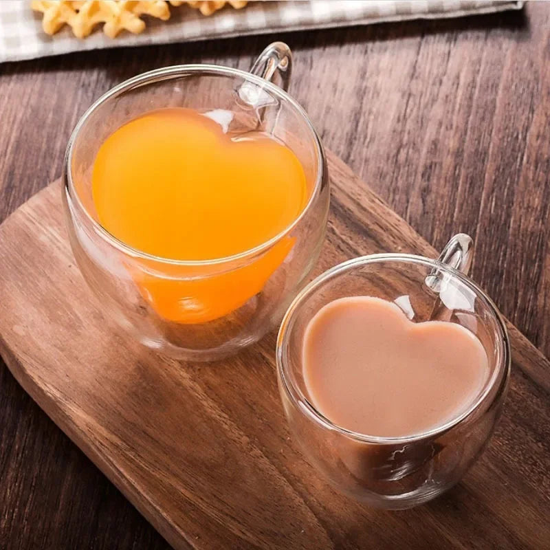 Heart-Shaped Double Wall Glass Mug – 250ml Heat-Resistant Lover’s Cup