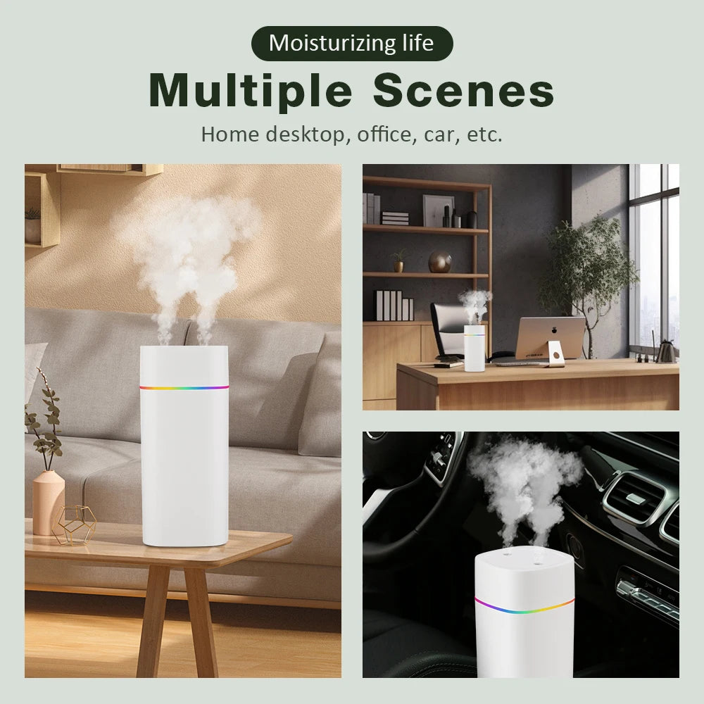 USB Cool Mist Humidifier – 600ml Portable Aromatherapy Diffuser with Night Light for Home & Car
