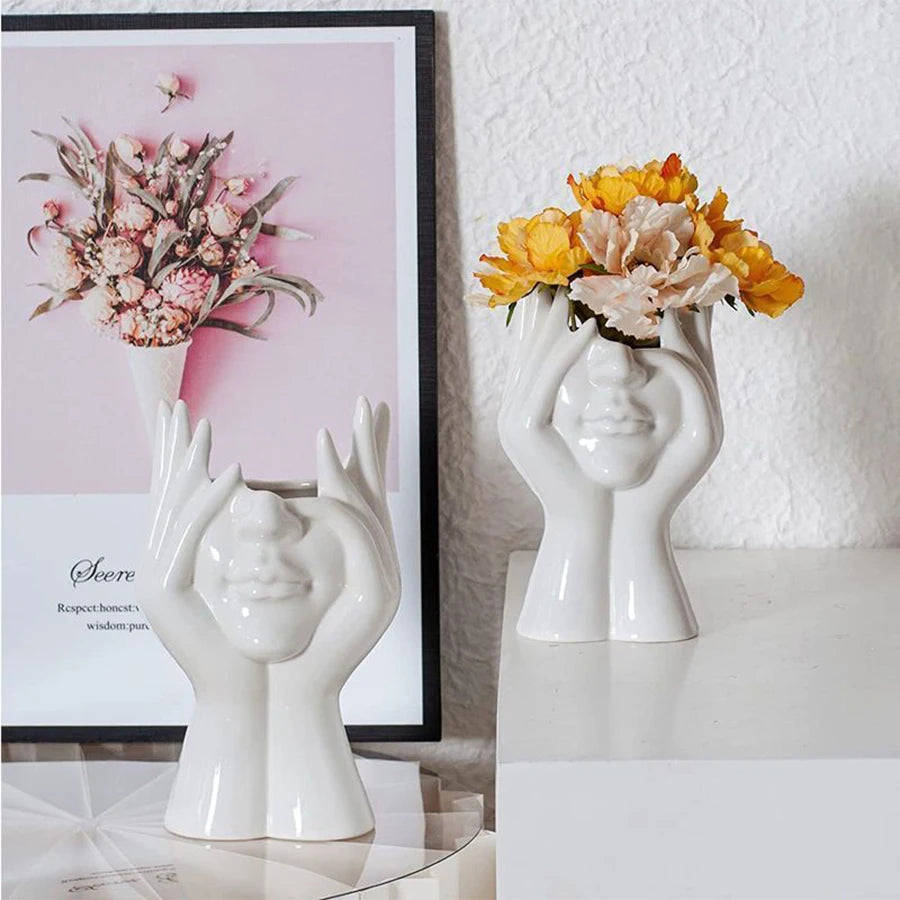 Hands of Calm – Human Face Vase & Organizer | Artistic Modern Décor