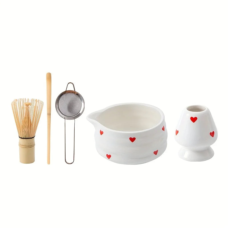 Heart Matcha Bowl – Cute Ceramic Tea Set for Gifting
